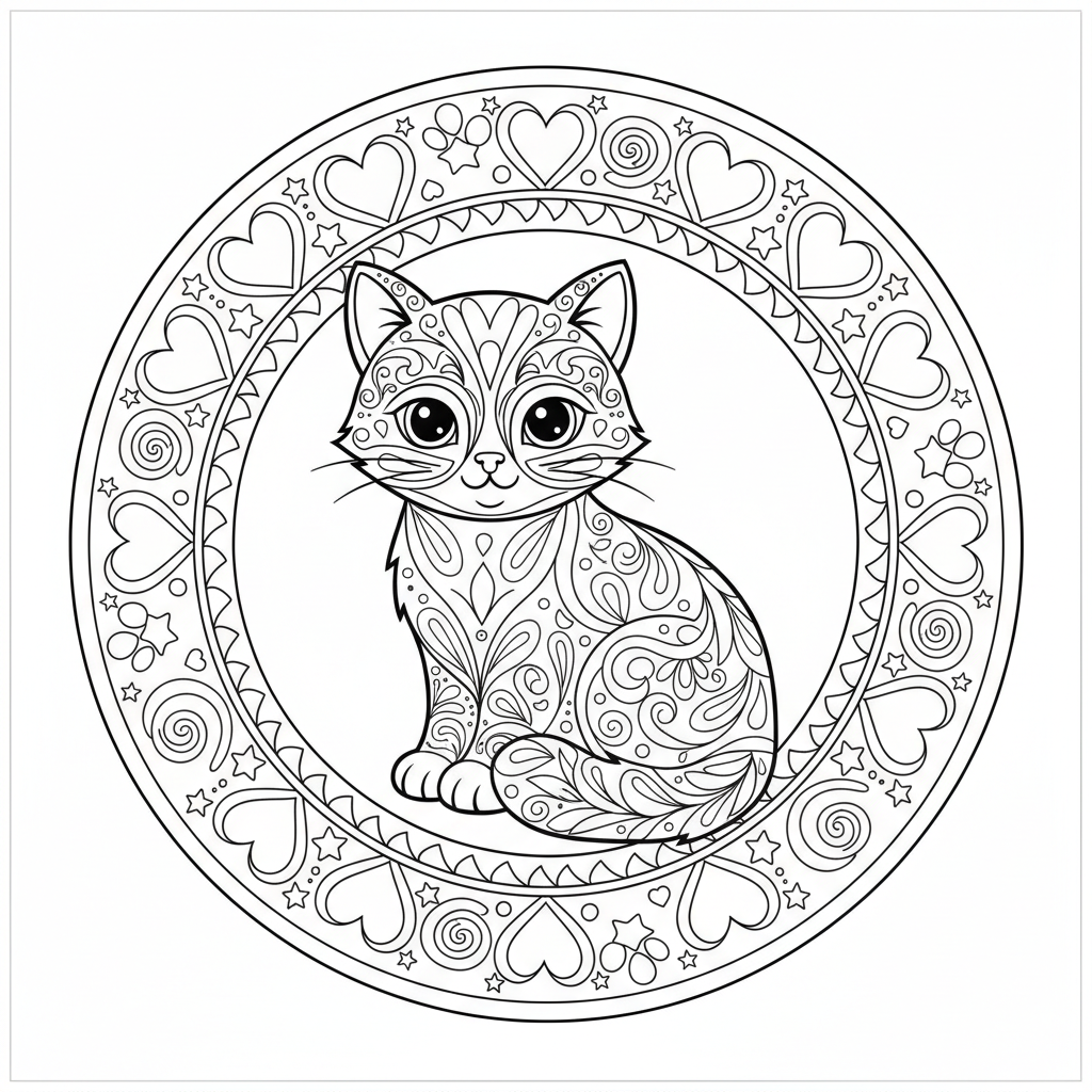 Coloriage coloriage chaton mandala 2