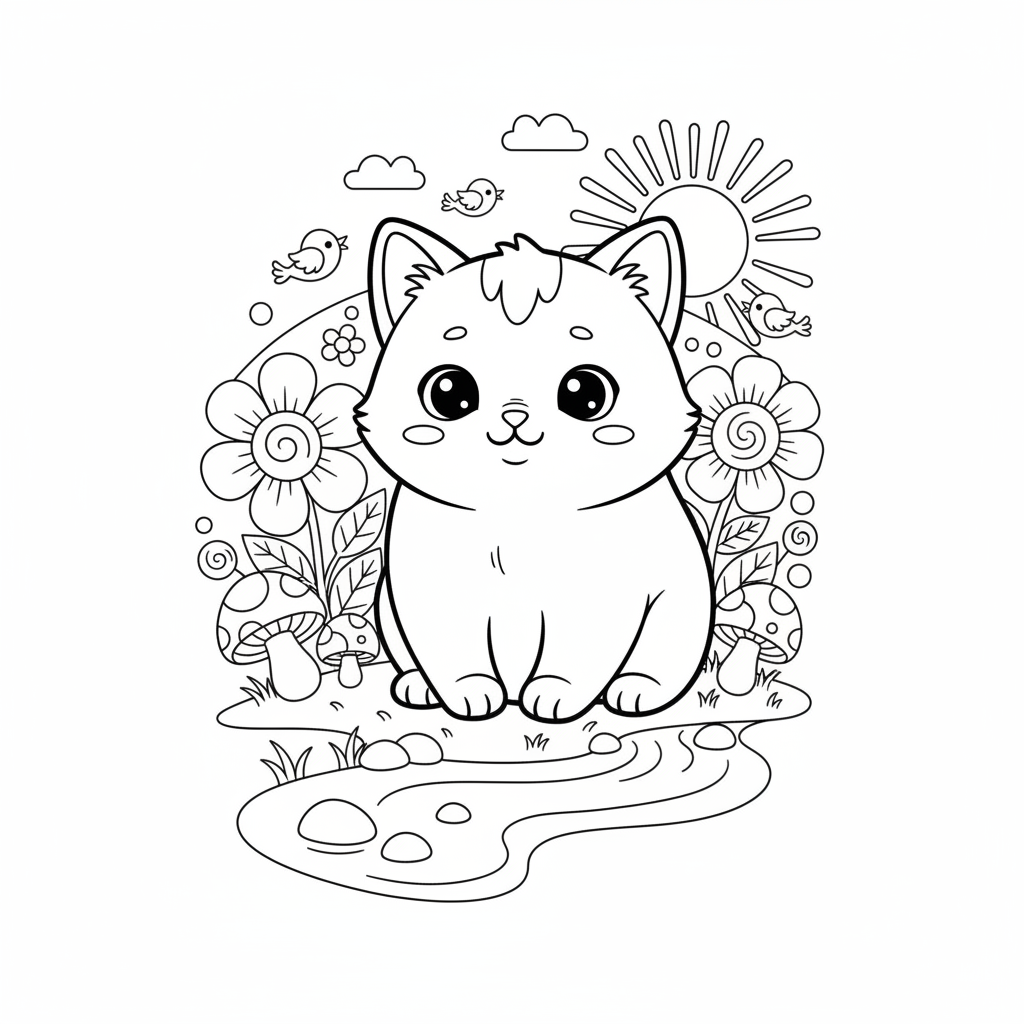 Coloriage coloriage chaton mignon kawaii 3