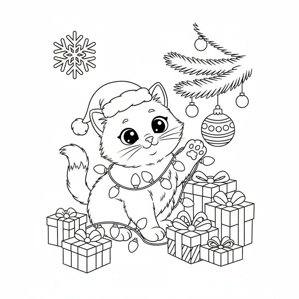 Coloriage coloriage chaton noel 2