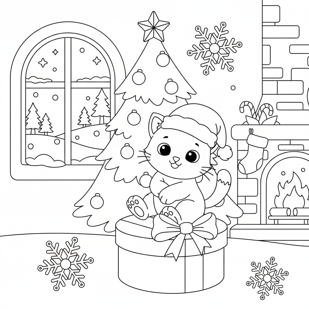 Coloriage coloriage chaton noel 3