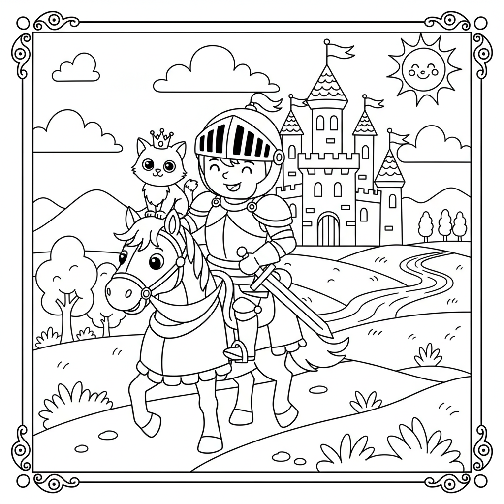 Coloriage coloriage chevalier chateau 3