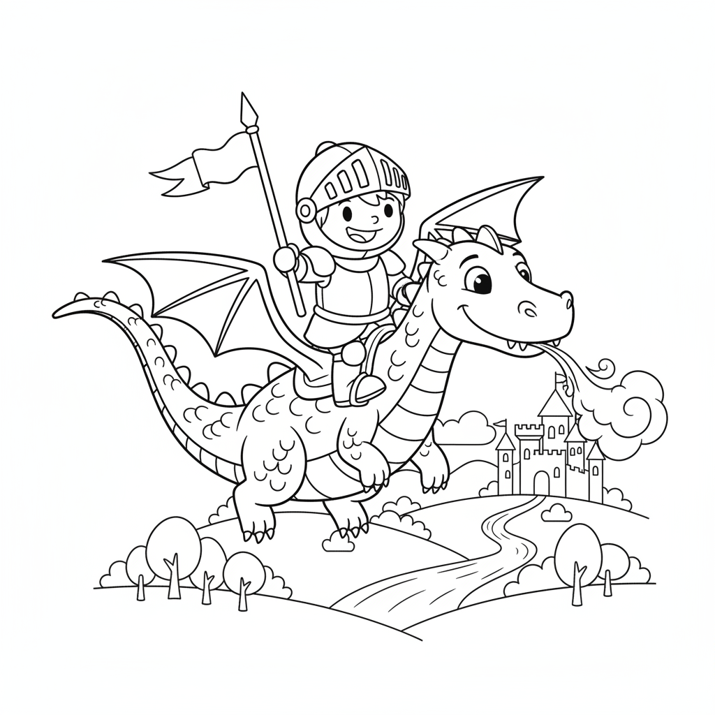 Coloriage coloriage chevalier et dragon 3