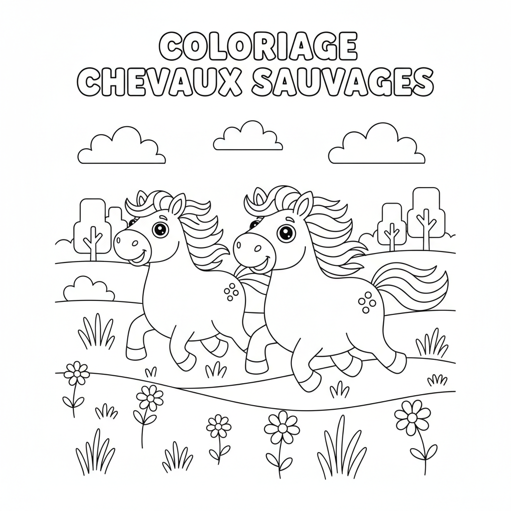 Coloriage Chevaux Sauvages Gratuit à Imprimer