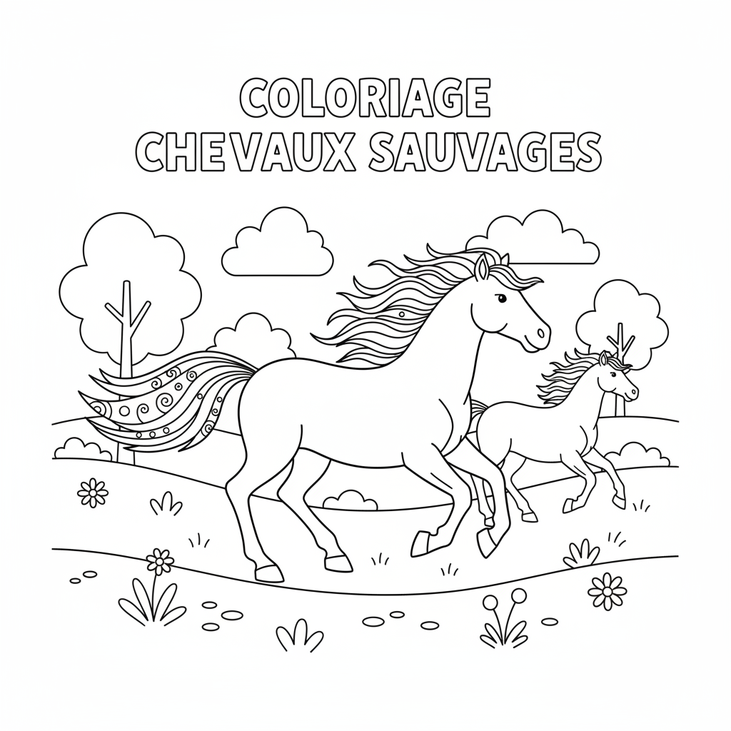 Coloriage coloriage chevaux sauvages 2