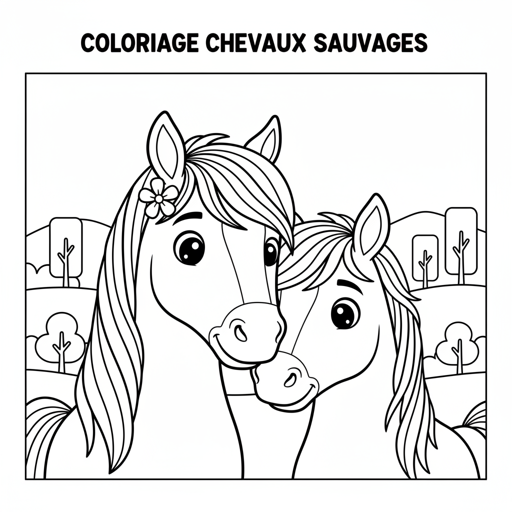 Coloriage coloriage chevaux sauvages 4