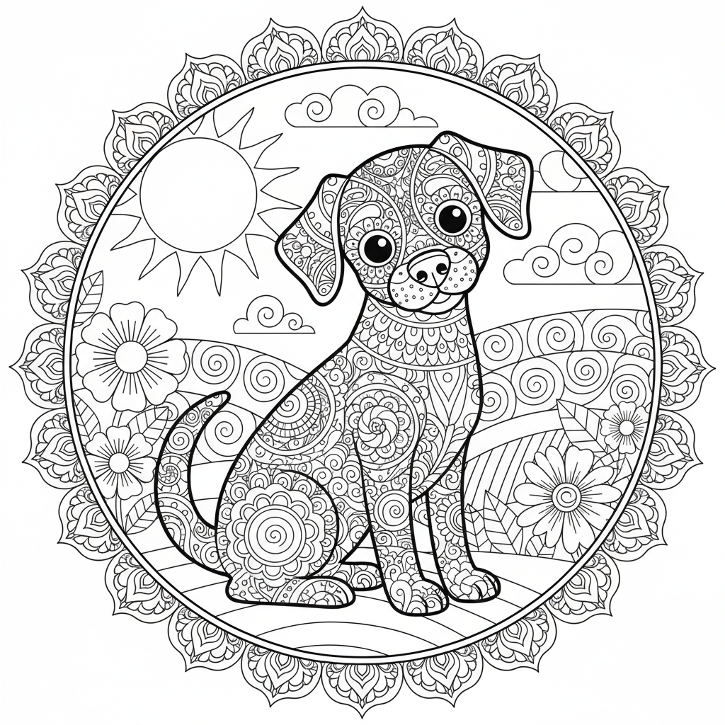 Coloriage coloriage chien mandala 3
