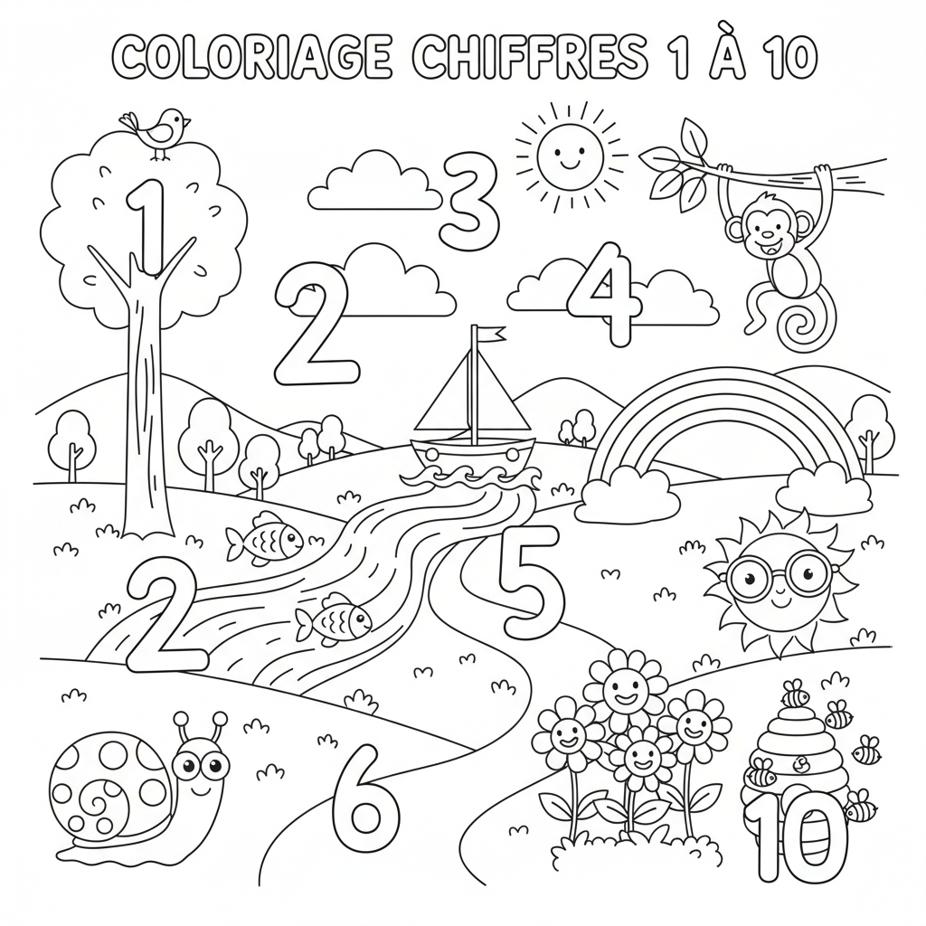 Coloriage coloriage chiffres 1 à 10 3