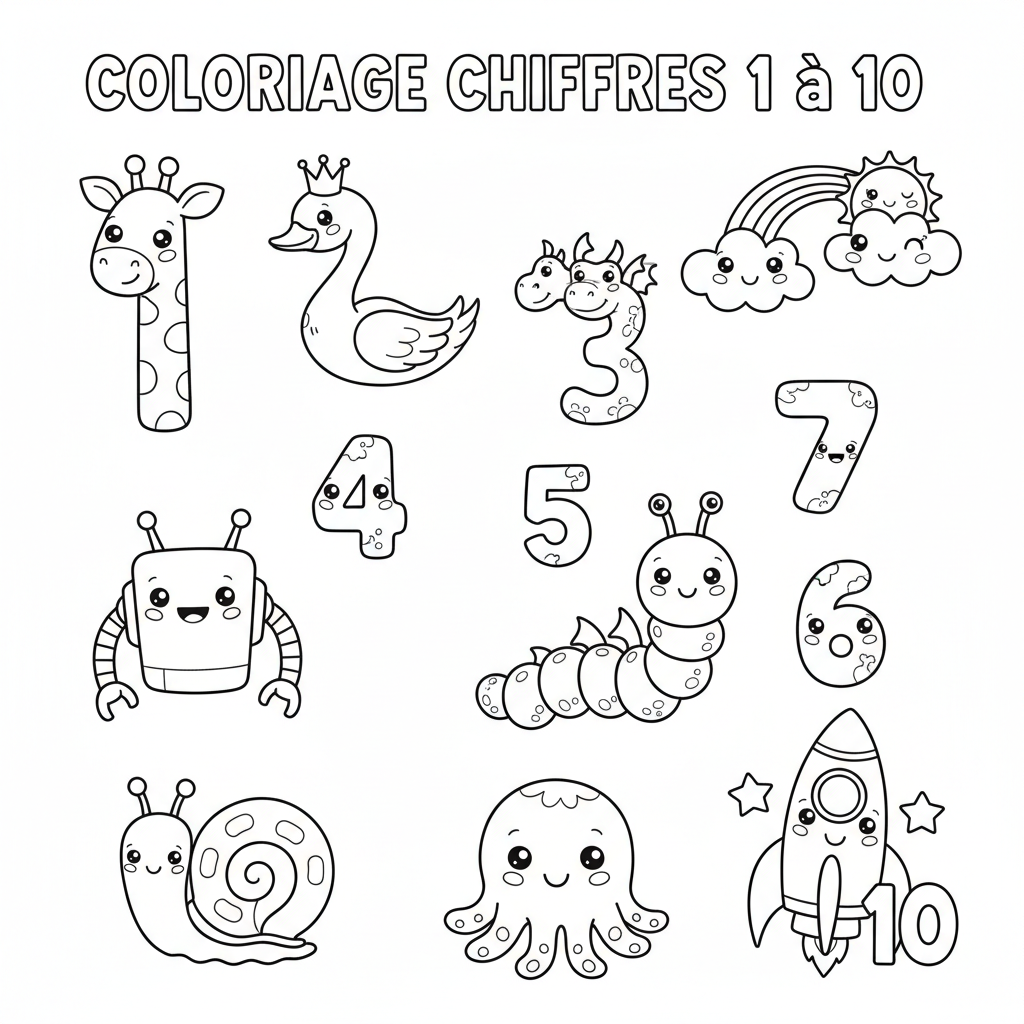 Coloriage coloriage chiffres 1 à 10 4