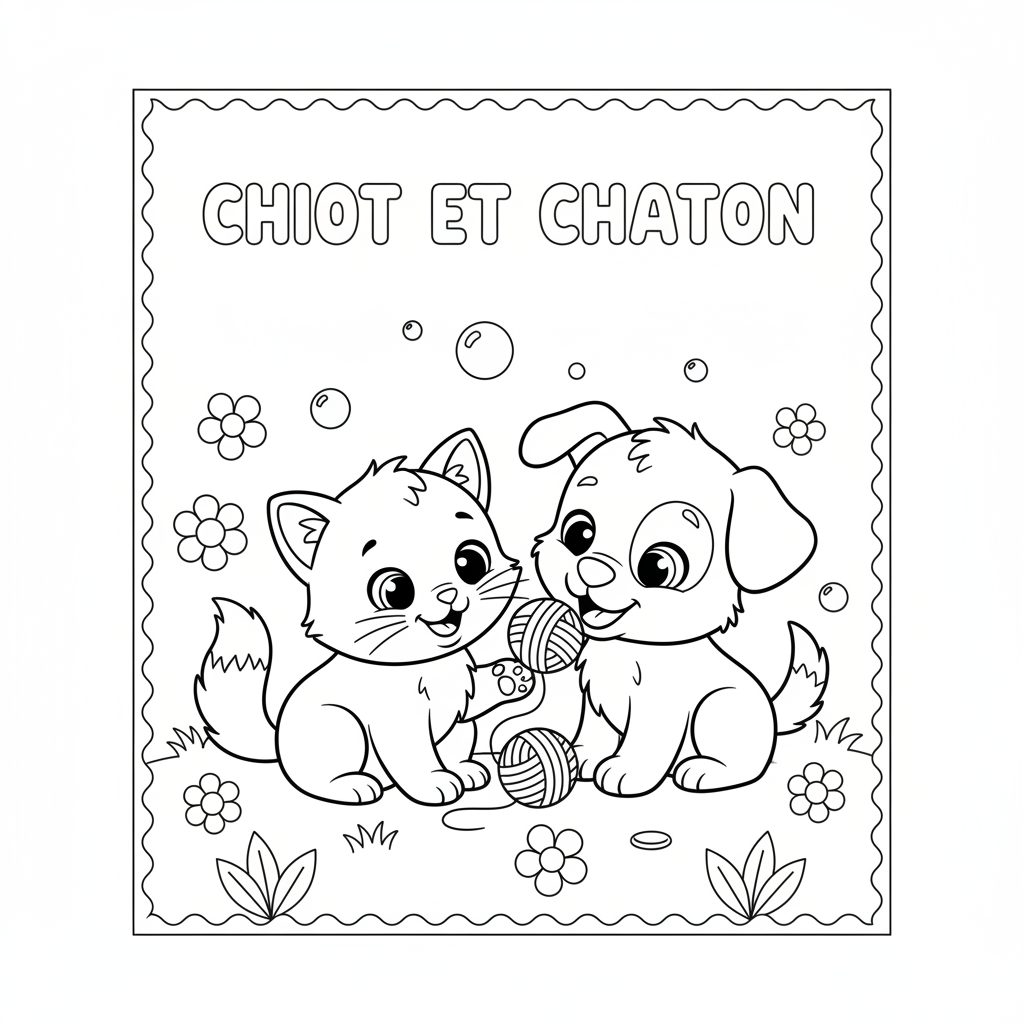 Coloriage coloriage chiot et chaton