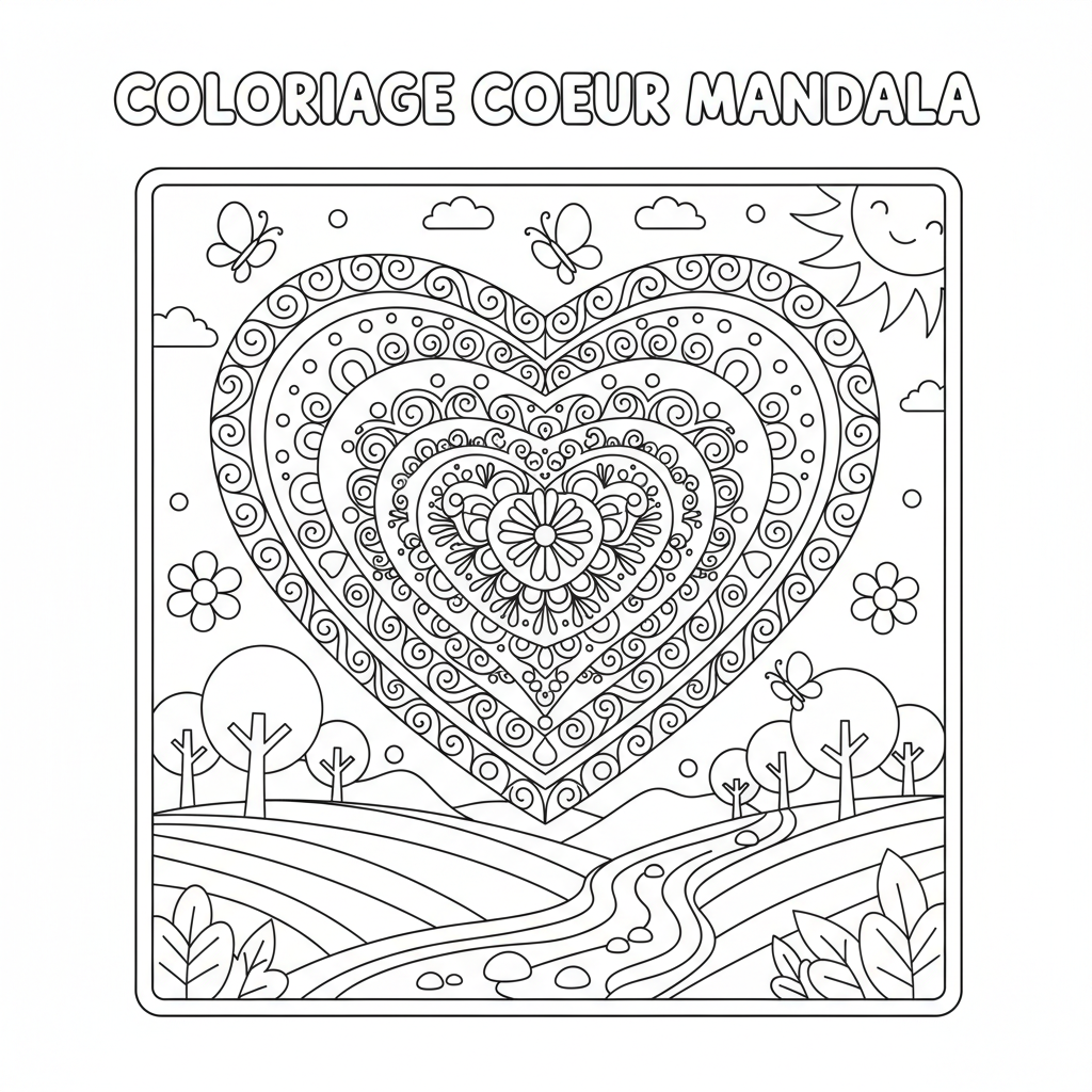 Coloriage coloriage coeur mandala à imprimer 3
