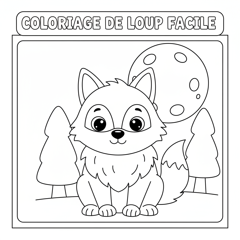 Coloriage De Loup Facile à Imprimer pour Enfants