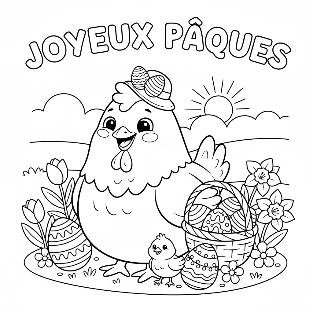 Coloriage De Paques Poule Gratuit à Imprimer