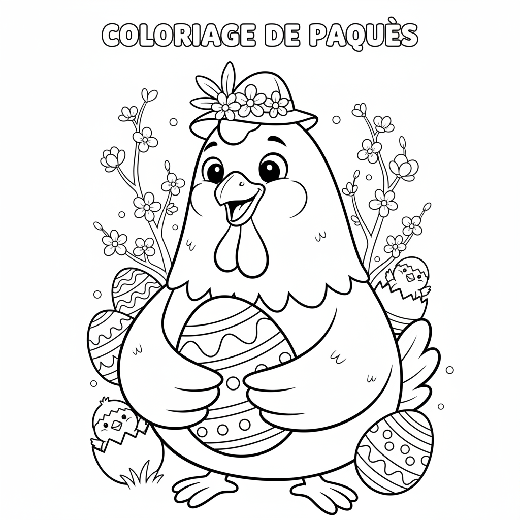 Coloriage coloriage de paques poule 4