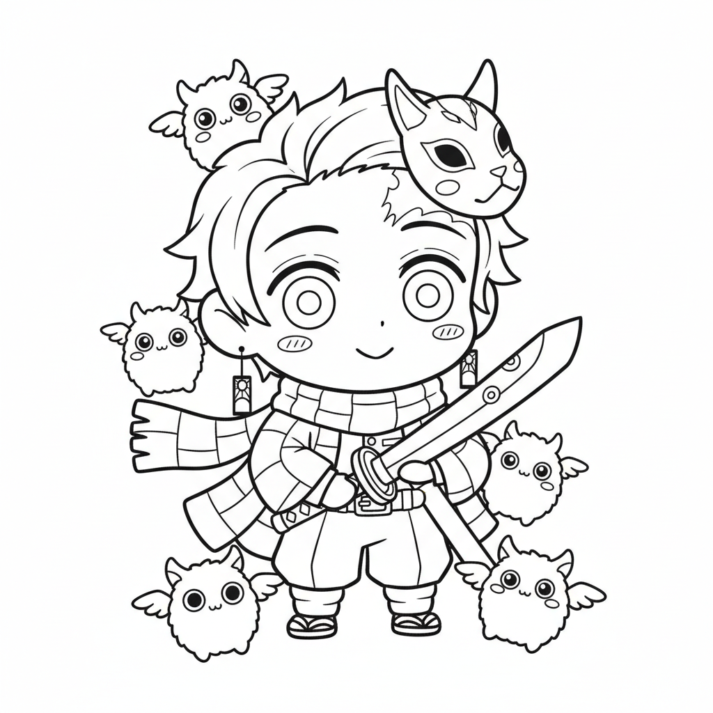 Coloriage Demon Slayer Kawaii Gratuit à Imprimer