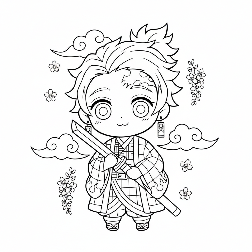Coloriage coloriage demon slayer kawaii 2