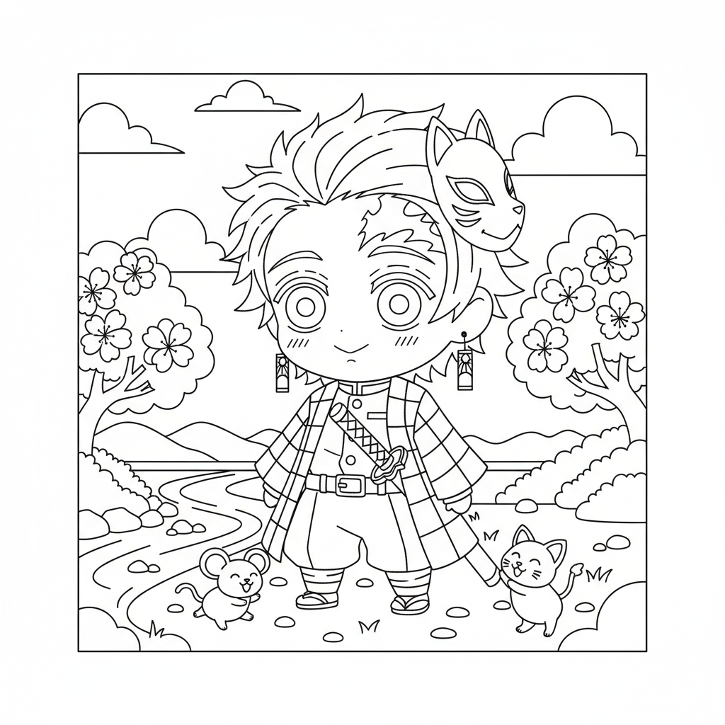 Coloriage coloriage demon slayer kawaii 3