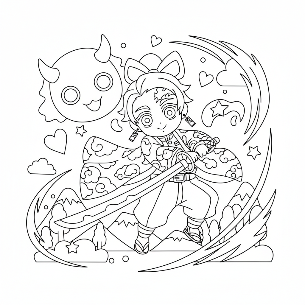 Coloriage coloriage demon slayer kawaii 5