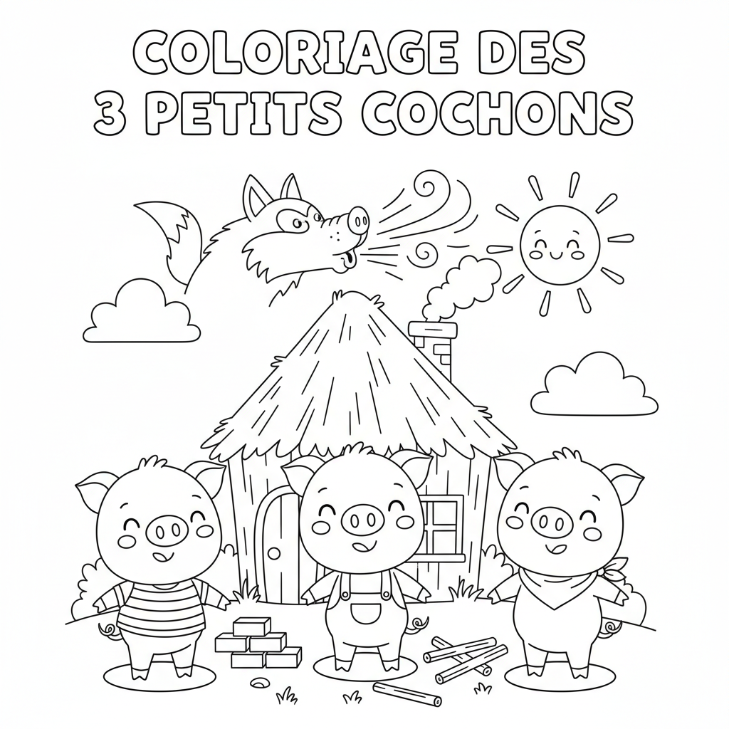 Coloriage coloriage des 3 petit cochon