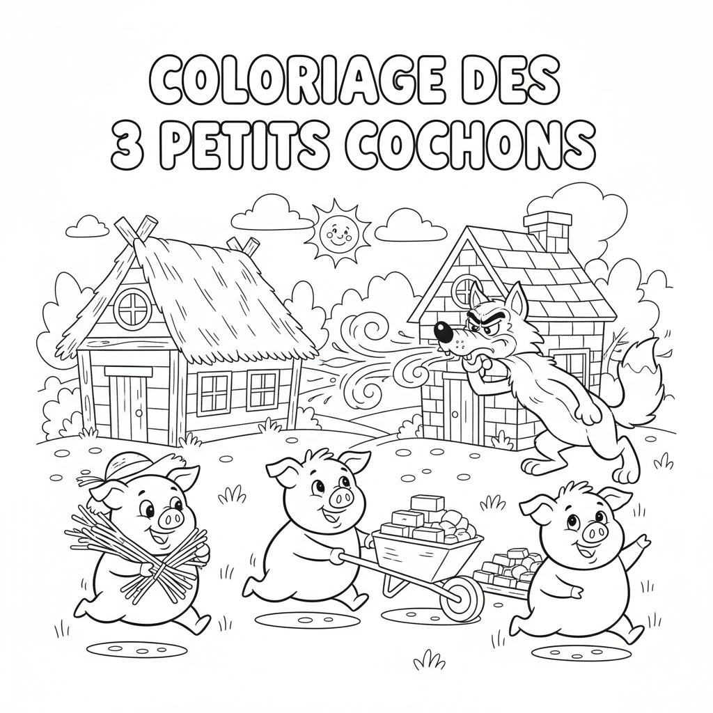 Coloriage coloriage des 3 petit cochon 5