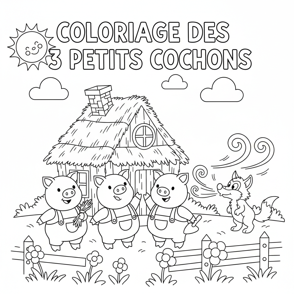 Coloriage Des 3 Petits Cochons Gratuit à Imprimer