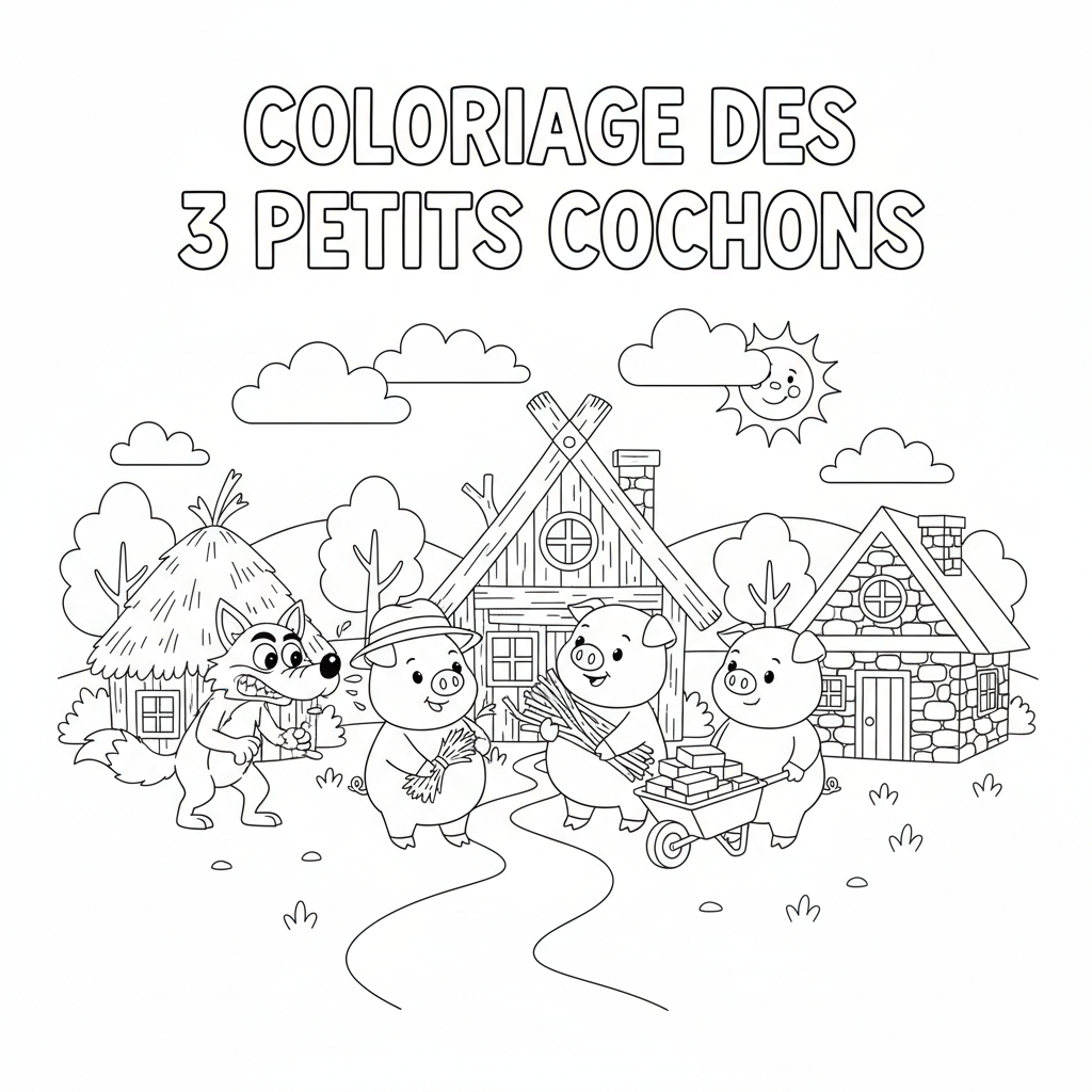 Coloriage coloriage des 3 petits cochons 2