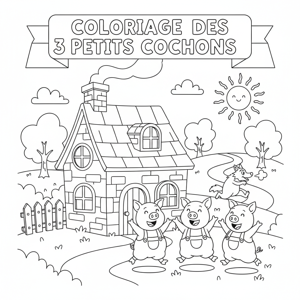 Coloriage coloriage des 3 petits cochons 3