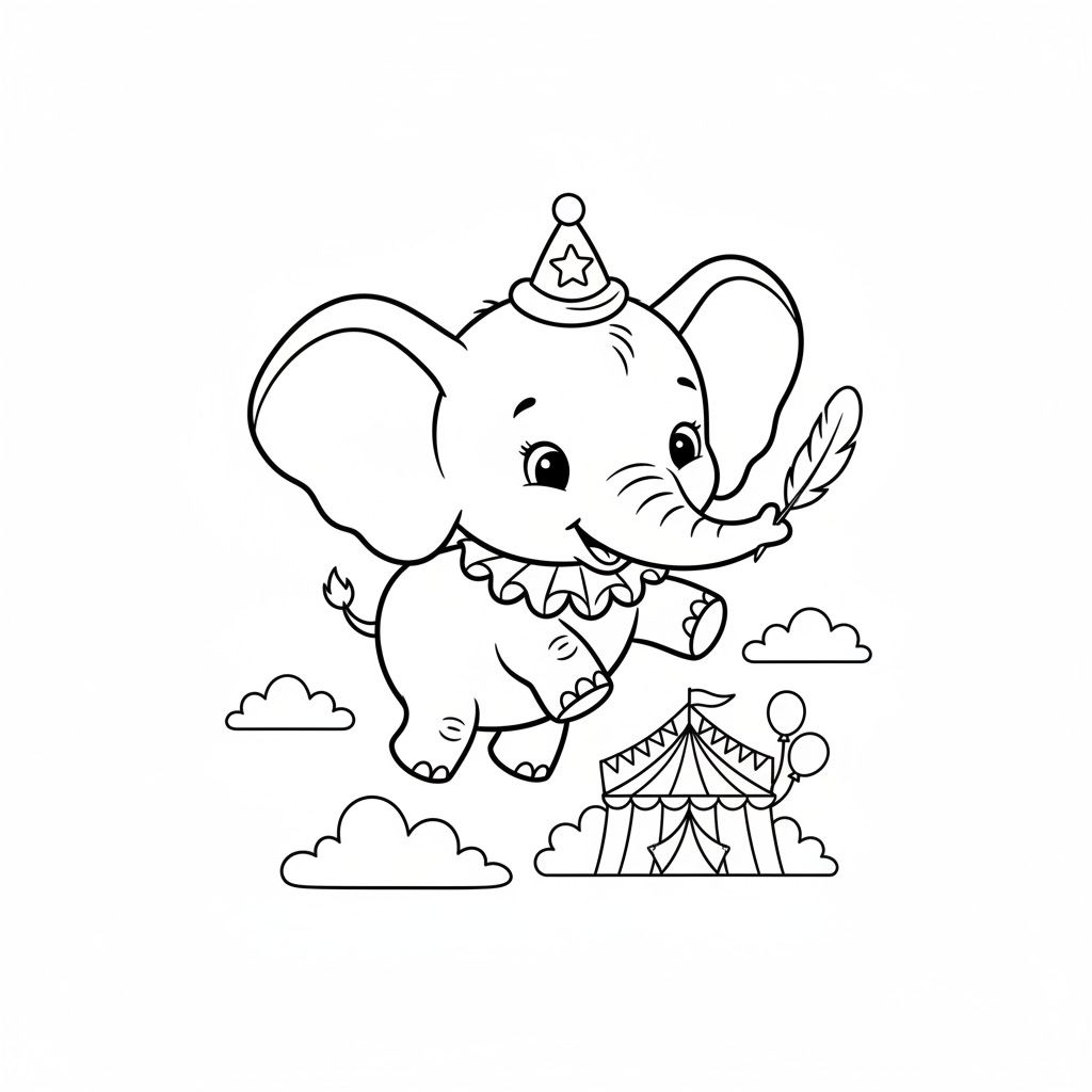 Coloriage Dumbo Gratuit à Imprimer pour Enfants
