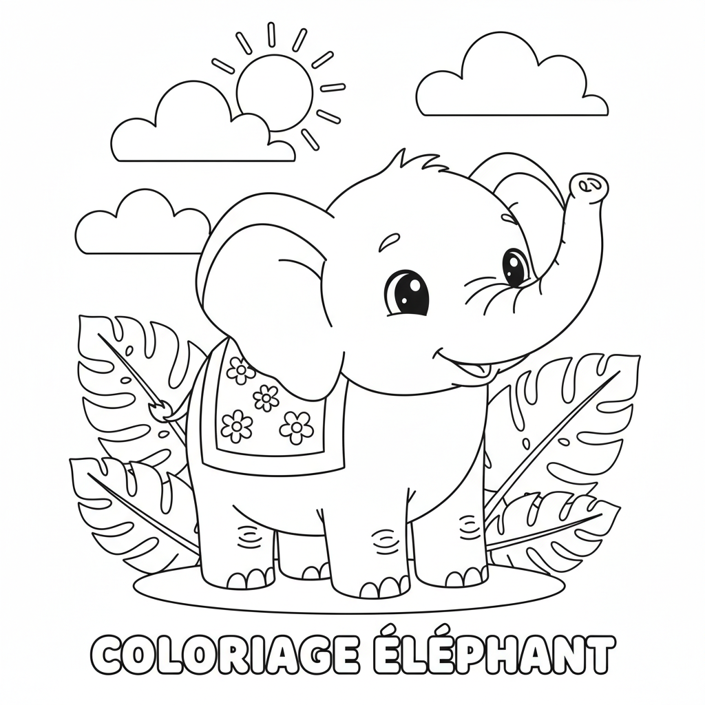 Coloriage Elephant À Imprimer Gratuit pour Enfants