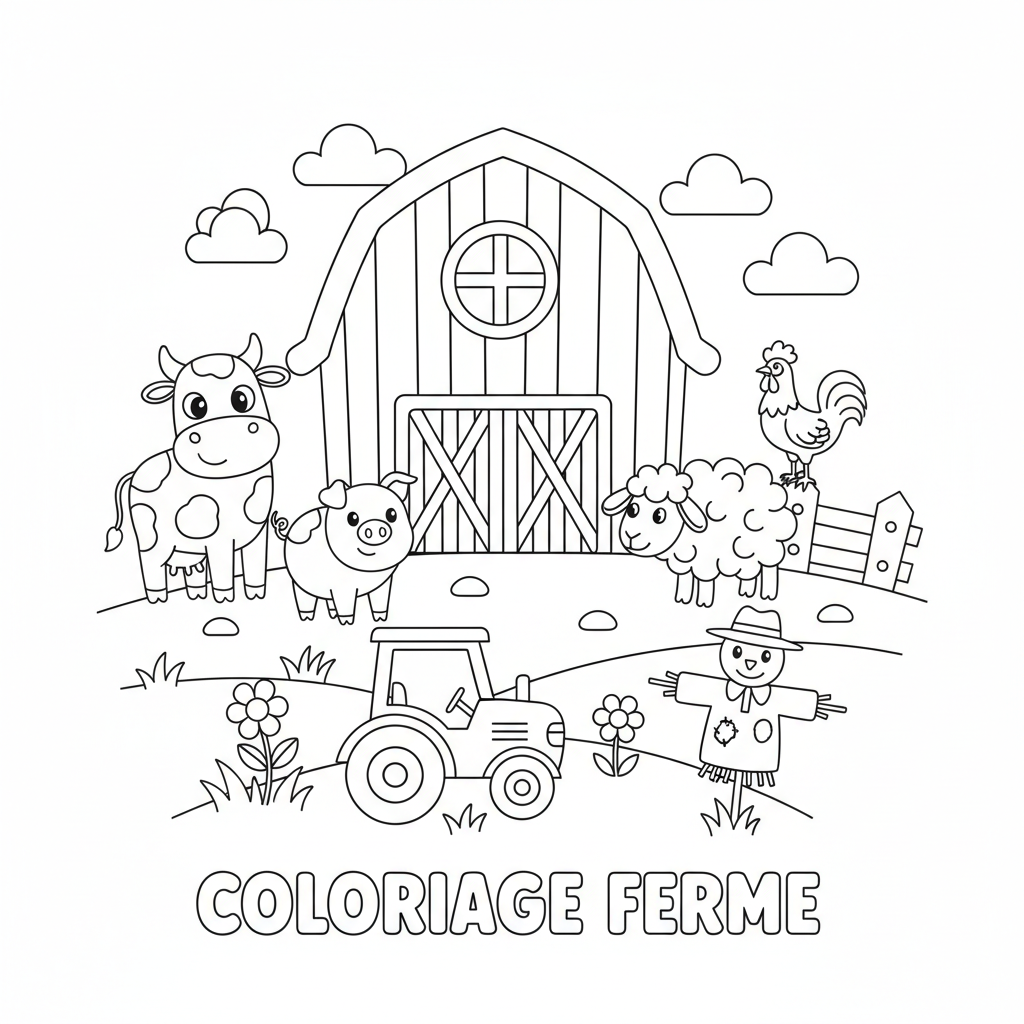 Coloriage Ferme Gratuit à Imprimer pour Enfants