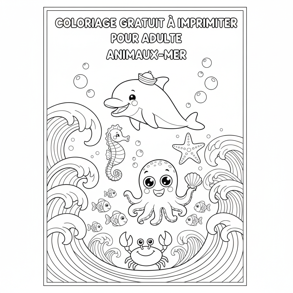 Coloriage Gratuit à Imprimer pour Adulte Thème Mer