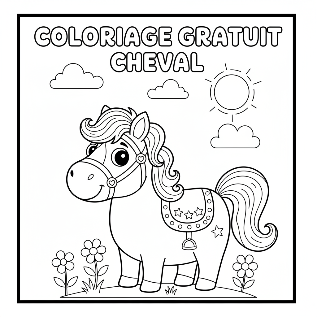 Coloriage Gratuit Cheval à Imprimer pour les Enfants