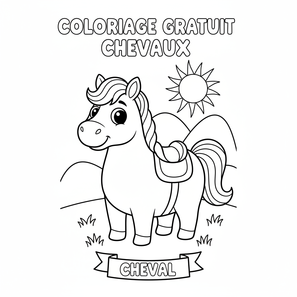 Coloriage Gratuit Chevaux à Imprimer pour les Enfants