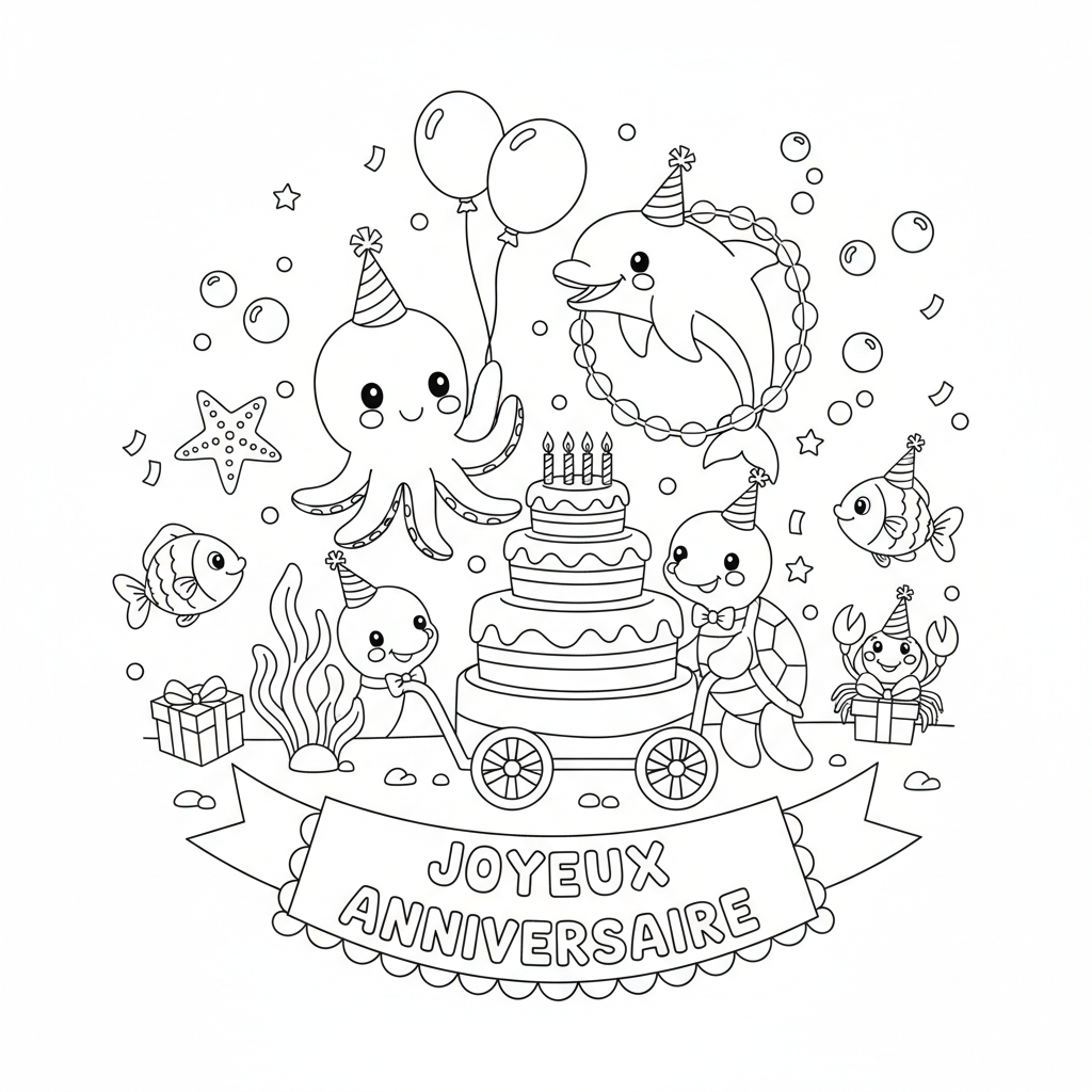 Coloriage Imprimer Anniversaire Gratuit pour Enfants