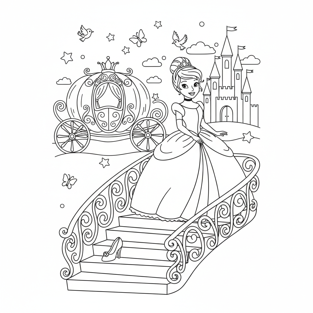 Coloriage Imprimer Cendrillon Gratuit pour les Enfants