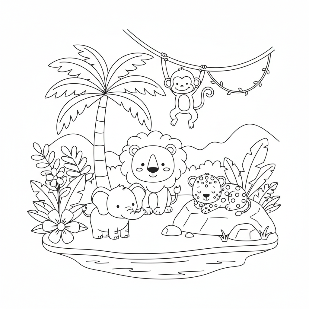 Coloriage coloriage jungle facile 1