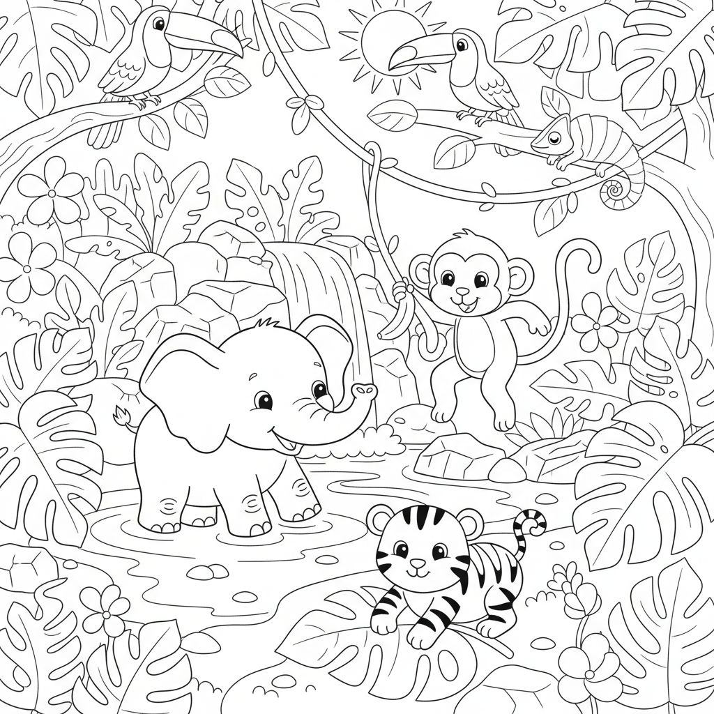 Coloriage coloriage jungle tropicale 3