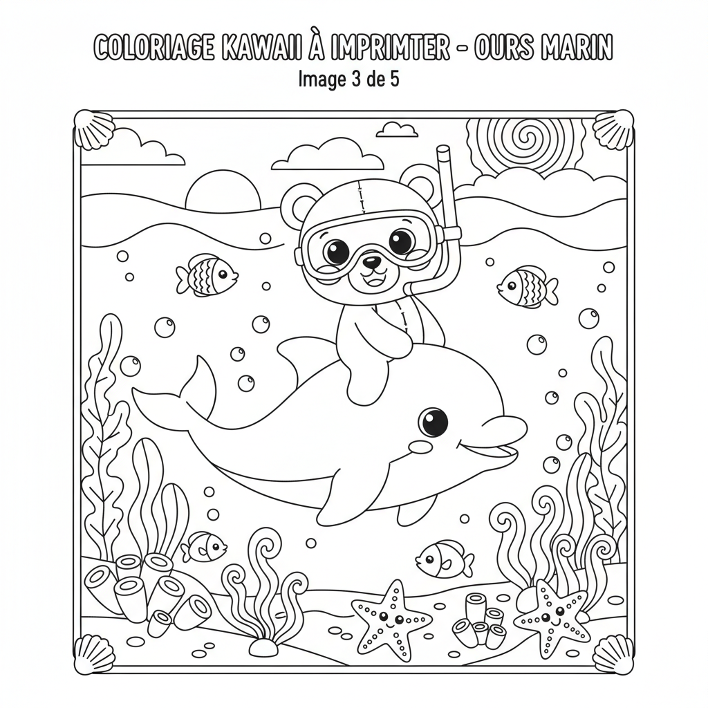 Coloriage coloriage kawaii à imprimer nounours 3