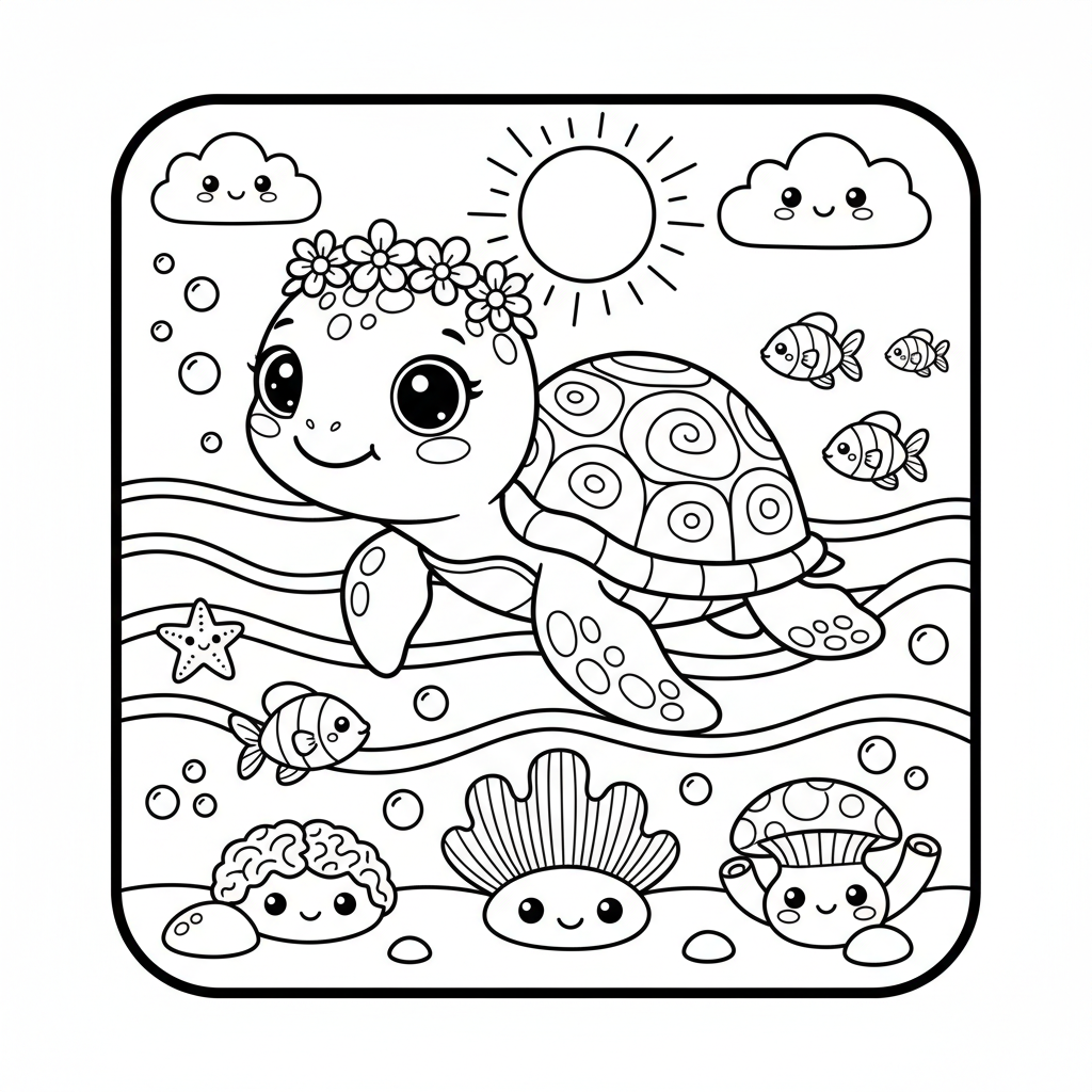 Coloriage coloriage kawaii à imprimer tortue 3
