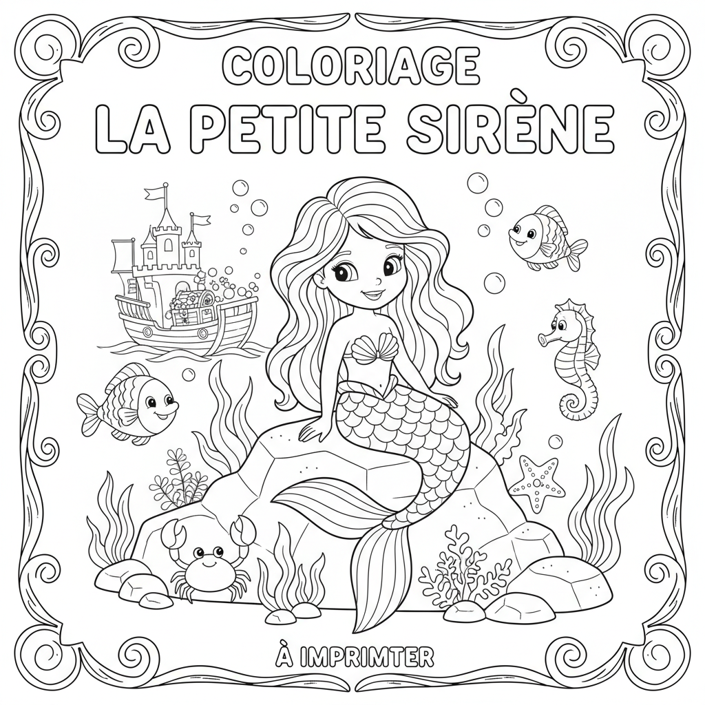 Coloriage coloriage la petite sirène à imprimer 2