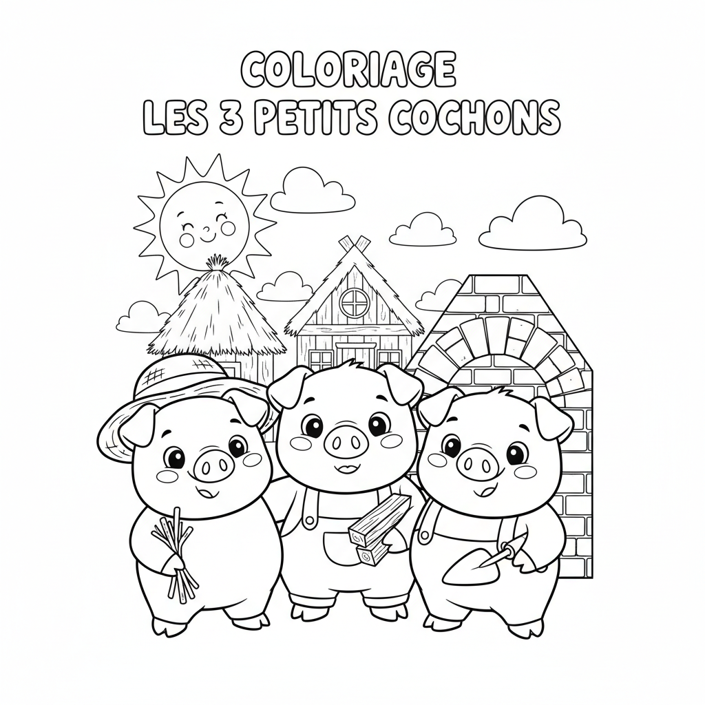 Coloriage coloriage les 3 petit cochon 4