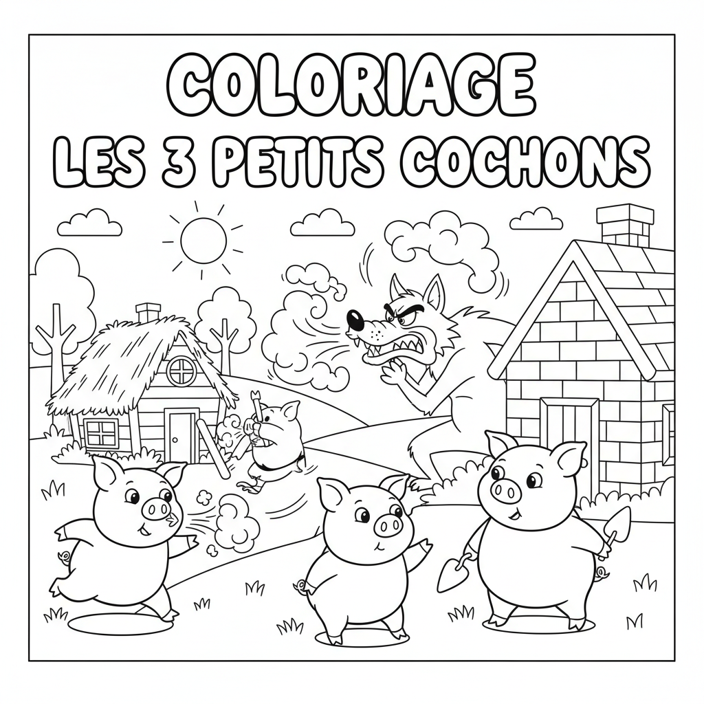 Coloriage coloriage les 3 petit cochon 5
