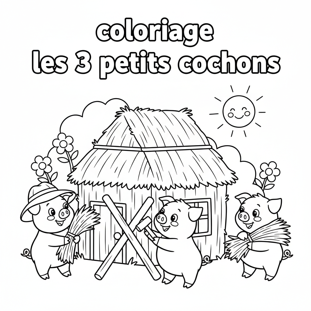 Coloriage Les 3 Petits Cochons Gratuit à Imprimer