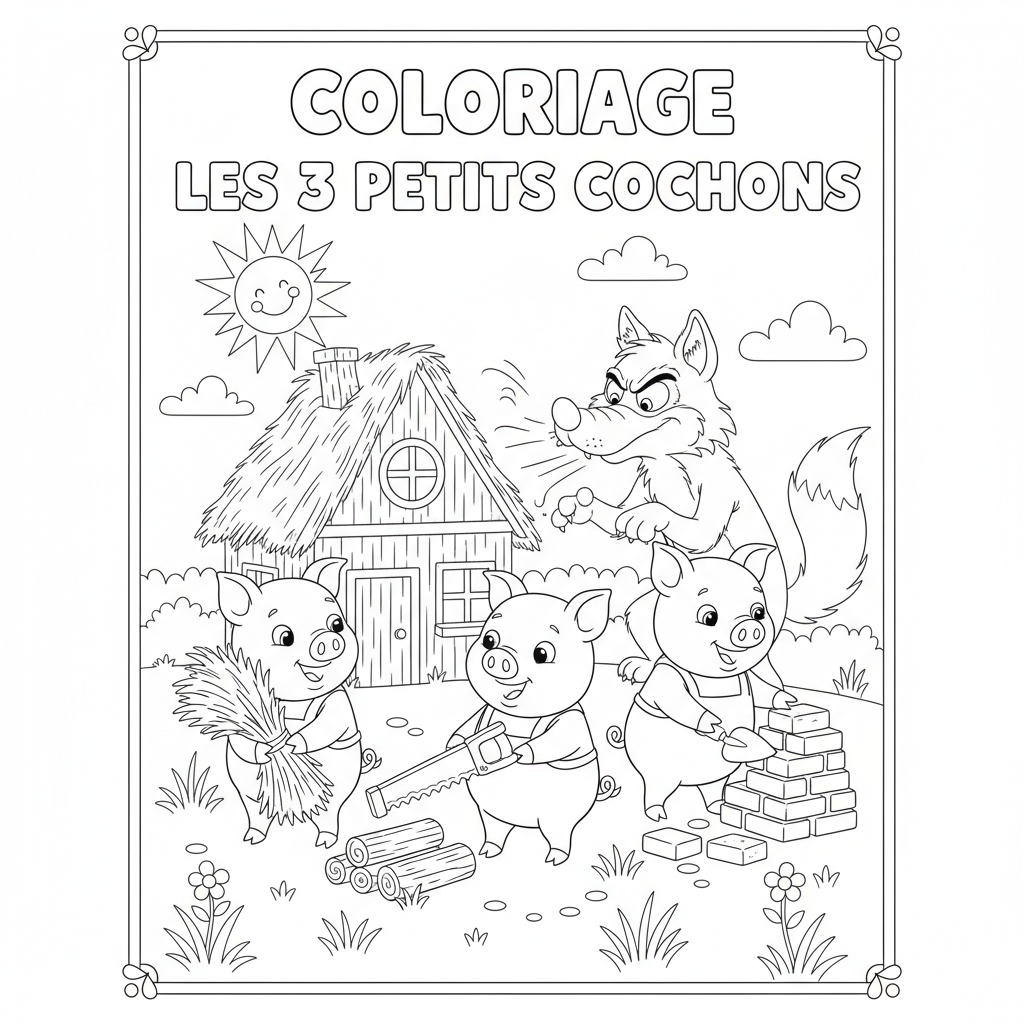 Coloriage coloriage les 3 petits cochons 2