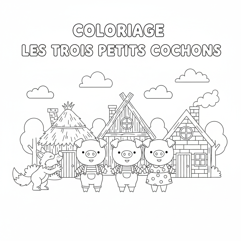 Coloriage Les Trois Petit Cochon à Imprimer Gratuit