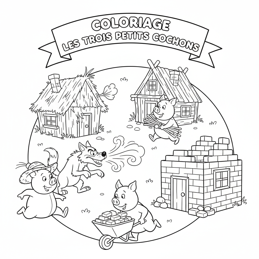 Coloriage coloriage les trois petit cochon 5