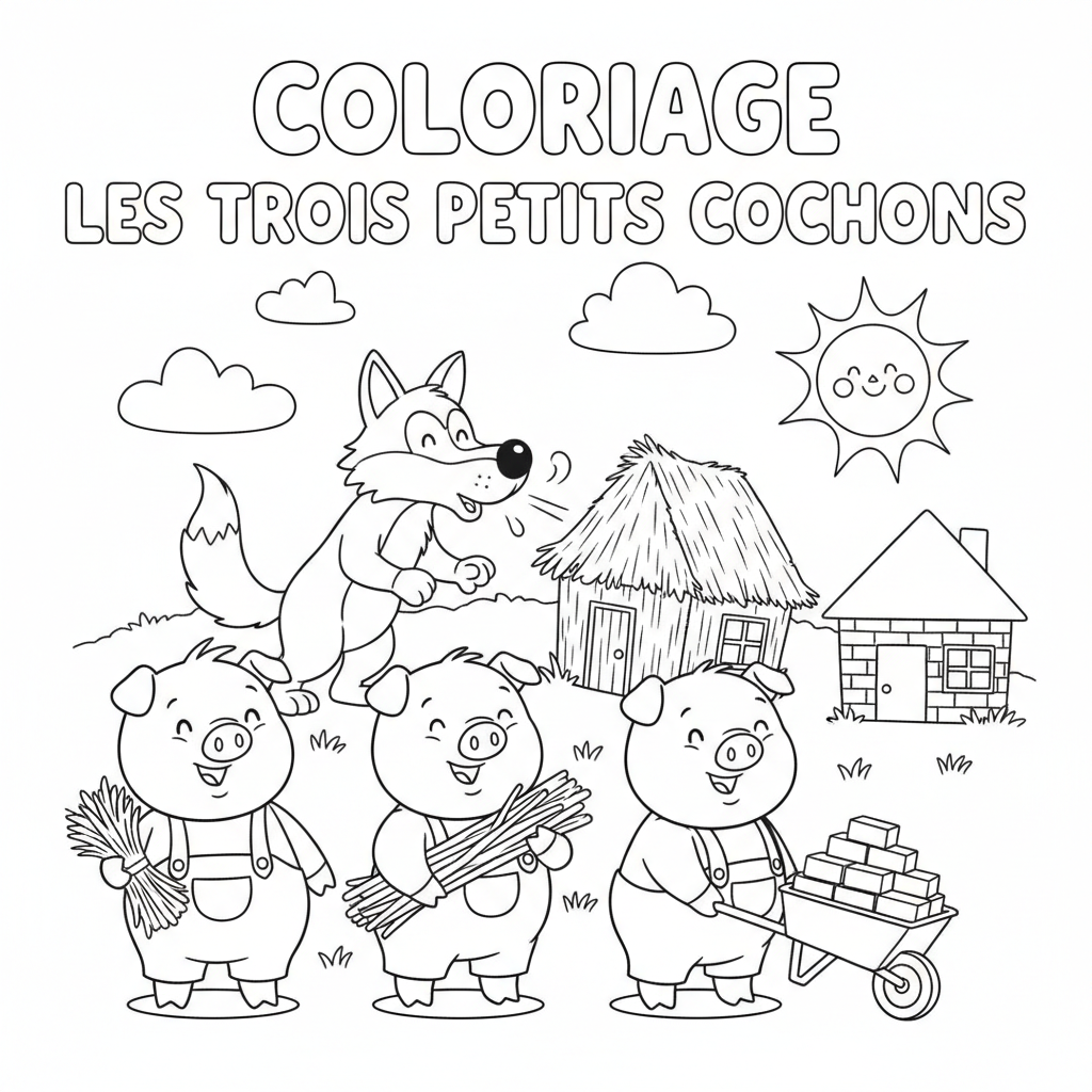 Coloriage coloriage les trois petits cochons