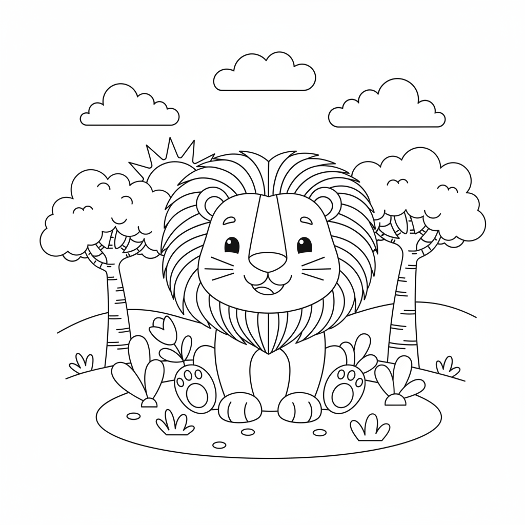 Coloriage coloriage lion facile 3