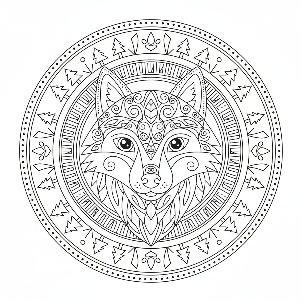 Coloriage coloriage loup mandala 2