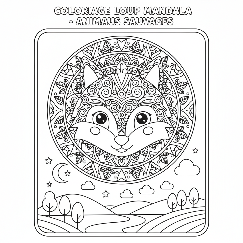 Coloriage coloriage loup mandala 3