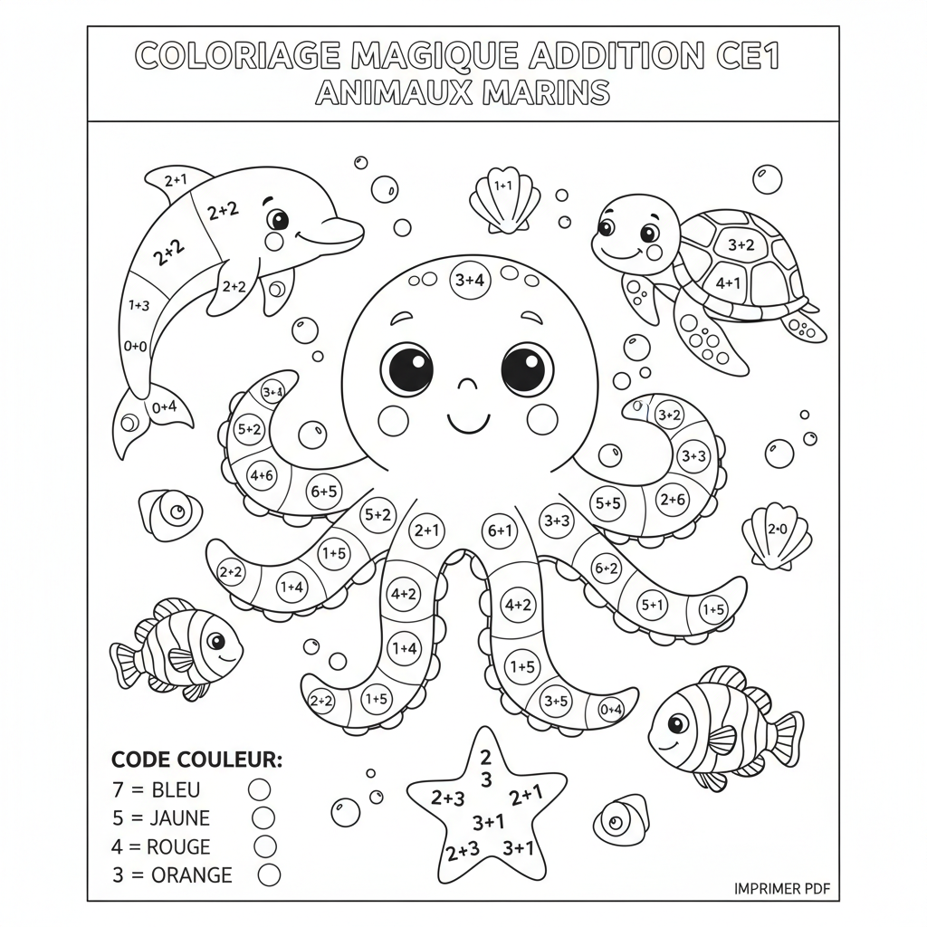 Coloriage coloriage magique addition ce1 à imprimer pdf 2